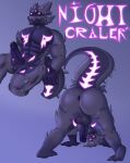  2025 abs absurd_res anthro anus balls biceps big_butt big_penis black_balls black_body black_nipples black_penis bodily_fluids butt clothing crystal crystal_horn digital_media_(artwork) english_text erection fe7r8iode genital_fluids genitals gloves goggles_on_face gootraxian grey_body handwear hi_res humanoid_genitalia humanoid_penis kaiju_paradise lizard male multicolored_body muscular muscular_anthro muscular_male night_vision night_vision_goggles nightcrawler_gootraxian nipples nude open_mouth pecs penis pink_stripes precum presenting presenting_hindquarters pseudo_horn purple_background reptile scalie simple_background solo stripes text thick_thighs tongue tongue_out 