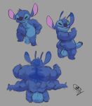 2023 4_arms alien antennae_(anatomy) anthro back_markings backsack balls biped blue_balls blue_body blue_fur blue_nose butt chest_tuft colored_sketch digital_drawing_(artwork) digital_media_(artwork) dipstick_antennae disney ear_markings experiment_(lilo_and_stitch) flexing fur genitals glans grey_background head_markings head_tuft hi_res humanoid_genitalia humanoid_penis lilo_and_stitch looking_at_viewer looking_back looking_back_at_viewer male markings maxpany multi_arm multi_limb multicolored_antennae multiple_poses muscular muscular_anthro muscular_male occipital_markings penis pose purple_glans rear_view simple_background sketch small_tail solo standing stitch_(lilo_and_stitch) tail tuft 
