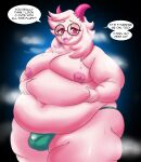 anthro areola aroused balls belly belly_overhang belly_rolls big_belly blush bodily_fluids bovid bulge caprine clothing cum cum_in_clothing cum_in_underwear cum_through_clothing cum_through_underwear darkner deep_navel deltarune digital_media_(artwork) english_text eyewear fat_arms fat_rolls fur genital_fluids genitals glasses goat hand_on_belly hi_res huge_belly huge_moobs leg_rolls male mammal musk musk_cloud navel nipples obese obese_male overweight overweight_male ralsei round_glasses roxas617 solo stuttering sweat text thick_thighs undertale_(series) underwear wet wet_clothing wet_underwear white_body white_fur