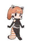  1girl animal_ears black_eyes brown_hair closed_mouth elbow_gloves extra_ears gloves highres kemono_friends lesser_panda_(kemono_friends) long_hair looking_at_viewer official_art panda_ears panda_girl panda_tail pantyhose scarf shoes shorts solo sweater tail transparent_background yoshizaki_mine 