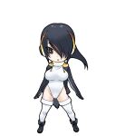 1girl black_eyes black_hair boots breasts emperor_penguin_(kemono_friends) gloves hair_over_one_eye highres hood hoodie kemono_friends kneehighs large_breasts leotard long_hair looking_at_viewer official_art open_mouth penguin_girl penguin_tail socks solo tail transparent_background yoshizaki_mine 