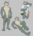  absurd_res balls beastars clothed clothing clothing_lift eye_scar facial_scar genitals grey_background hi_res jrjresq legoshi_(beastars) lying_on_ground male nude_male on_ground open_mouth penis scar shirt shirt_lift simple_background sketch_page standing tail topwear 