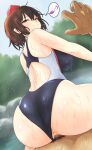  1boy 1girl alternate_costume anus back_cutout black_one-piece_swimsuit breasts brown_hair censored closed_mouth clothing_aside clothing_cutout commentary_request competition_swimsuit erection hat hetero highres hinben large_breasts mosaic_censoring multicolored_swimsuit musical_note one-piece_swimsuit paid_reward_available penis red_eyes red_hat reverse_cowgirl_position sex shameimaru_aya smile spoken_musical_note straddling swimsuit swimsuit_aside tokin_hat touhou wet 