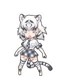  1girl animal_ear_fluff animal_ears blue_eyes elbow_gloves extra_ears gloves highres kemono_friends kneehighs looking_at_viewer necktie official_art open_mouth shirt shoes short_hair skirt socks solo tail tiger_ears tiger_girl tiger_tail transparent_background white_tiger_(kemono_friends) yoshizaki_mine 