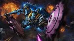  absurdres asteroid berga_giros bug_(gundam_f91) cable copyright_notice crossbone_vanguard debris drone energy_beam explosion glowing glowing_eyes gundam gundam_battle_operation_2 gundam_f91 highres mecha mecha_focus mobile_suit motion_blur nebula no_humans official_art painting_(medium) promotional_art realistic robot scan scene_reference science_fiction shot_lancer solo space spinning star_(sky) sunrise_(company) tenjin_hidetaka thrusters traditional_media zero_gravity 