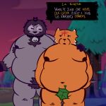  anthro bell bell_collar belly bovid caprine collar cult_of_the_lamb destinywildmoor fattydelta follower_(cult_of_the_lamb) forest_background goat goat_(cult_of_the_lamb) hi_res male male/male mammal massive_monster_(studio) navel nude overweight overweight_male purple_crown 