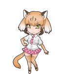  1girl animal_ear_fluff animal_ears brown_hair closed_mouth elbow_gloves extra_ears gloves green_eyes highres kemono_friends kneehighs looking_at_viewer necktie official_art puma_(kemono_friends) shirt shoes short_hair skirt socks solo tail transparent_background yoshizaki_mine 