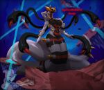 4_arms anthro apode big_breasts breasts curvy_figure dialogue draconcopode emmet_twunks english_text female generation_4_pokemon genitals giratina hi_res legendary_pokemon legless long_body long_neck multi_arm multi_limb nintendo nipple_piercing nipples piercing pokemon pokemon_(species) scalie serpentine solo speech_bubble spikes tentacles text vulva