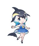  1girl black_hair blue_eyes blue_hair cetacean_tail common_dolphin_(kemono_friends) dolphin_girl dress extra_ears fish_tail highres kemono_friends long_hair looking_at_viewer multicolored_hair official_art open_mouth ribbon sailor_collar shoes simple_background skirt smile solo tail transparent_background yoshizaki_mine 