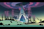  cloud debris duraludon field giant giant_monster gigantamax_duraludon gradient_sky letterboxed oddish outdoors pokemon power_lines saboteri_(savot) size_difference sky surprised wide_shot yellow_eyes 