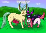  alternate_color animal_genitalia animal_penis canine_genitalia canine_penis chastity_cage chastity_device eeveelution feral generation_2_pokemon generation_4_pokemon genitals group leafeon male male/male nintendo penis pokemon pokemon_(species) quadruped trio umbreon vulnec 