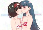  2girls absurdres bilingual_commentary black_hair blunt_bangs breasts collarbone commentary_request english_commentary erika_(pokemon) green_eyes hairband hanta_(hantachi) heads_together highres long_hair looking_at_viewer mixed-language_commentary multiple_girls open_mouth patreon_username pokemon pokemon_firered_and_leafgreen red_eyes red_hairband sabrina_(pokemon) small_breasts white_background 