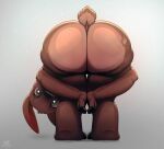  anthro ass_up bent_over big_butt blush bottom_heavy brown_body brown_fur butt deer digital_media_(artwork) embarrassed female fur green_eyes hair hi_res lille_radyr looking_at_viewer looking_back mammal nude nude_modelling praise_da_booty_(meme) presenting presenting_hindquarters raised_tail rear_view shortstack shortstack_female simple_background solo tail thick_thighs wide_hips young_(lore) zeklullaby 