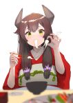  1girl absurdres black_hair blush chopsticks dated eating fingernails food green_eyes headgear highres holding holding_chopsticks i-47_(kancolle) japanese_clothes kantai_collection kimono long_hair long_sleeves mmk mochi obi red_kimono sash sidelocks signature simple_background solo white_background wide_sleeves 