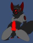  absurd_res animal_genitalia animal_penis anthro armor balls big_balls big_knot big_penis black_body black_fur blue_background blush canine_genitalia canine_penis claws fur gabogen_(gavinator96) genitals grey_armor hand_on_hip hi_res knot machine male penis protogen protogen_armor protogen_face protogen_visor protoshark red_claws red_ears red_eyes red_face red_finger_claws red_knot red_penis seductive sheath simple_background solo sun tail tongue tongue_out unfinished 