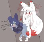 against_surface against_wall anthro anthro_on_anthro anthro_penetrated anthro_penetrating anthro_penetrating_anthro arm_support arm_tuft big_tail black_clothing black_hoodie black_nose black_topwear blue_body blue_eyebrows blue_hair bodily_fluids breasts breath butt canid canine canis clothing crotch_tuft cute_fangs dialogue dipstick_ears dipstick_tail domestic_dog duo ear_markings english_text eye_through_hair eyebrow_through_hair eyebrows fangs female female_penetrated floppy_ears footwear fox fur genital_fluids grey_background gynomorph gynomorph/female gynomorph_penetrating gynomorph_penetrating_female hair hi_res hoodie inner_ear_fluff intersex intersex/female intersex_penetrating intersex_penetrating_female jratking knee_tuft knotting knotting_symbol leg_tuft legs_together long_hair looking_back mammal markings miko_(jratking) mini_(puppy_in_space) multicolored_ears nipples nude_gynomorph open_mouth penetration penile penile_penetration penis_in_vagina plantigrade questionable_consent raised_heel red_body red_eyes red_fur sex shoes shoulder_tuft simple_background small_breasts sneakers spiral spiral_eyes tail tail_markings teeth text topwear translucent translucent_hair tuft vaginal vaginal_fluids vaginal_penetration white_body white_fur white_hair white_inner_ear_fluff