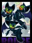  1girl absurdres animal_ear_helmet animal_ears animal_helmet animal_nose bat_ears bat_girl bat_tail bat_wings ben_sadfleck bodysuit cat_helmet catsuit catwoman catwoman_(cosplay) chaos_emerald cosplay dc_comics dc_x_sonic_the_hedgehog domino_mask eye_mask furry furry_female highres holding leather_suit mask multiple_views official_alternate_costume rouge_the_bat sonic_(series) wings zoom_layer 