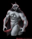  2023 anthro balls black_background black_nose canid canine canis cherry_blossom_kid cloak clothing death_(puss_in_boots) digital_media_(artwork) fur genitals grey_body grey_fur hi_res humanoid_genitalia humanoid_penis male mammal muscular muscular_anthro muscular_male penis puss_in_boots_the_last_wish red_eyes simple_background solo wolf 