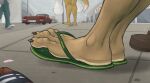  2016 ambiguous_gender ambiguous_species anthro bodily_fluids canid canine car clothing dipstick_tail feet female flip_flops foot_fetish foot_focus footwear fox hi_res holding_object human insole male mammal markings micro munsu_(artist) reptile sandals scalie snake street sweat tail tail_markings vehicle walking 