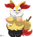  &lt;3 2023 absurd_res anthro big_breasts black_body black_fur blush braixen breasts female fur generation_6_pokemon hi_res huge_breasts mistpirit nintendo nipples pokemon pokemon_(species) red_eyes solo white_body white_fur yellow_body yellow_fur 