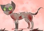  2022 annoyed anthro blood bodily_fluids domestic_cat dovewing_(warriors) felid feline felis female freckledcoat fur green_eyes grey_body grey_fur grumpy hi_res lie mammal solo tears warriors_(cats) 