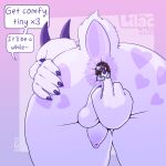 anal anal_vore anthro anus balls blush blush_lines boss_monster_(undertale) bovid butt caprine duo english_text extreme_size_difference female flaccid fluffy fluffy_tail foreskin genitals goat gynomorph heart_(marking) hexel_(scalesack) hi_res horn intersex lilac_(lilacfluffygoat) looking_back mammal markings micro nails penis pushing_in reptile scalesack_(hex) scalie size_difference smug_face snake tail text trans_(lore) trans_woman_(lore) unretracted_foreskin vore