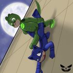  abs blue_eyes bulge catboy_(pjmasks) clothed clothing commissioned duo erection erection_under_clothing felid feline from_behind_position gecko gekko_(pjmasks) genitals green_eyes hero hi_res holding_both_legs human hyper hyper_genitalia light lizard male male/male mammal mask moon moonlight muscular night on_wall pajamas penis pepperbunny pj_masks questionable_consent reptile scales scalie sex tail tenting tight_clothing vein veiny_penis wall_(structure) watermark wheelbarrow_position young 