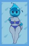  absurd_res arm_tuft big_breasts bikini blue_background blue_bikini blue_body blue_border blue_clothing blue_eyes blue_swimwear border breasts butt butt_from_the_front castform cleavage clothed clothing dibujosv12 featureless_feet feet female front_view generation_3_pokemon grey_body hand_on_chest hi_res humanoid looking_at_viewer mouthless nintendo pokemon pokemon_(species) rainy_castform simple_background solo swimwear thick_thighs thigh_gap tuft two-piece_swimsuit under_boob wide_hips wrist_tuft 