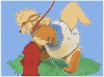 2026 ambiguous_gender ankle_tuft arcanine bent_tail black_pawpads blonde_mane blue_background blush blush_lines bodily_fluids border claws clothed clothing collar collar_tag diaper dotted_background embarrassed fangs feral fire_hydrant frown full-length_portrait fur generation_1_pokemon genital_fluids grass grey_body grey_claws grey_fur grey_nose grey_stripes grey_toe_claws hi_res leash leashed_collar leg_tuft looking_back mane multicolored_body multicolored_fur nintendo on_grass on_ground orange_body orange_ears orange_fur pattern_background pawpads plant pokemon pokemon_(species) portrait red_collar red_leash scripin simple_background snaggle_tooth solo sound_effects striped_body striped_fur stripes tail teeth three-quarter_view toe_claws tuft unclean_diaper urine used_diaper using_diaper vowelless vowelless_sound_effect wearing_collar wearing_diaper wet_diaper wetting wetting_diaper whisker_spots white_border yellow_body yellow_fur yellow_inner_ear yellow_tail