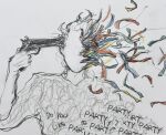  1other alternate_body_fluid androgynous confetti death english_text faceless facing_viewer gun gun_to_head handgun headshot holding holding_gun holding_weapon original other_focus revol4357 short_hair solo suicide upper_body weapon 