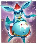  ambiguous_gender anthro belly big_belly blush christmas dessert eeveelution food generation_4_pokemon glaceon hi_res holidays ice_cream looking_down navel nintendo pokemon pokemon_(species) solo spilled_food unknown_artist 