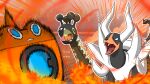  ^_^ blank_eyes closed_eyes closed_mouth commentary_request eyal_146 fangs farigiraf fire houndoom mega_houndoom open_mouth outline pokemon pokemon_(creature) pokemon_champions pokemon_focus rotom rotom_(wash) smile tongue 
