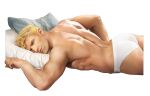  1boy ass bara blonde_hair briefs highres large_pectorals looking_at_viewer lying male_focus male_underwear muscular muscular_male nez on_stomach overwatch overwatch_1 parted_lips pectorals pillow short_hair simple_background soldier:_76_(overwatch) solo underwear white_background white_male_underwear 