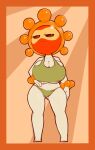  absurd_res arm_tuft big_breasts bikini border breasts brown_eyes butt butt_from_the_front castform cleavage clothed clothing dibujosv12 eyelashes featureless_feet feet female front_view generation_3_pokemon green_bikini green_clothing green_swimwear grey_body hi_res huge_breasts humanoid looking_at_viewer navel nintendo orange_background orange_body orange_border pokemon pokemon_(species) simple_background smile solo sunny_castform swimwear thick_thighs tuft two-piece_swimsuit under_boob wide_hips wrist_tuft 