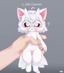 antennae_(anatomy) black_sclera blush blush_lines casmos_(ttaki) eyelashes eyewear felid feline female fur glasses hair hi_res insect_wings mammal navel nude pawpads paws pink_nose pink_pawpads pink_paws pointy_ears semi-anthro shy text thick_thighs ttaki tuft wavy_hair white_body white_eyelashes white_eyes white_hair wings