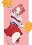  1girl blush breasts brown_eyes brown_hair cheerleader do_m_kaeru large_breasts okumura_haru open_mouth persona persona_5 pom_pom_(cheerleading) ponytail short_hair solo thick_thighs thighs 