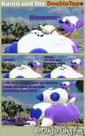  2_penises 3d_(artwork) absurd_res anthro bandai_namco big_breasts big_butt big_penis breasts butt comic_panel digimon digimon_(species) digital_media_(artwork) ear_piercing ear_ring english_text genitals herm hi_res huge_butt intersex jewelry karen_(okbruh) multi_genitalia multi_penis nipples ok_bruh penis piercing public public_nudity puffy_nipples ring_piercing solo source_filmmaker_(artwork) swallowing taomon text 