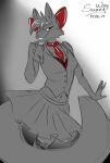  accessory anthro bottomwear bow_ribbon bra canid canine clothed clothing cute_expression digital_drawing_(artwork) digital_media_(artwork) female fox hair_accessory hair_bow hair_ribbon hi_res mammal necktie patreon pinup pose reward ribbons skirt smile solo stoking sunny_way tail underwear 