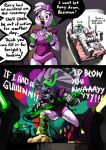  2_panel_comic animatronic anthro avian bird bittenhard body_cast canid canine canis chicken death_metal dialogue english_text face_swap female five_nights_at_freddy&#039;s five_nights_at_freddy&#039;s:_security_breach galliform gallus_(genus) glamrock_chica_(fnaf) glowstick group human keyboard_instrument keytar machine mammal music musical_instrument phasianid robot roxanne_wolf_(fnaf) scottgames text wolf wounded 