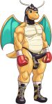  2023 absurd_res anthro ballboxing balls_outline boots boxing_gloves bulge clothed clothing dcheese digital_media_(artwork) dragonite erection erection_under_clothing footwear generation_1_pokemon genital_outline handwear hi_res leather_headgear male membrane_(anatomy) membranous_wings musclegut nintendo penis_clothing penis_outline pokemon pokemon_(species) solo thong underwear wings 