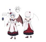  alternate_costume amulet back_bow bat_wings black_skirt blue_hair bow collarbone dress from_behind hat hat_bow karaori kyoto_fantasy_troupe mary_janes mob_cap monochrome pink_dress pink_headwear puffy_sleeves reference_sheet remilia_scarlet shoes short_hair skirt the_sealed_esoteric_history touhou translation_request wings 