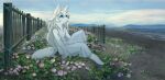  amazing_background anthro blue_eyes calm canid canine canis clothing cloud detailed_background distant dress ears_up female fence fencepost flower fur hair invalid_tag kemono lake lakeside landscape long_hair mammal mountain outside pink_flower pippi913 plant sitting solo solumn staring_up tail white_body white_clothing white_dress white_fur wolf wooden 