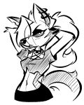  advos anthro black_nose bottomwear breasts canid canid_demon canine clothing collar demon digital_media_(artwork) ear_piercing ear_ring female fingers frown fur hair hair_over_eye half-closed_eyes hellhound helluva_boss hi_res looking_back loona_(helluva_boss) mammal midriff narrowed_eyes navel notched_ear one_eye_obstructed piercing ponytail ring_piercing simple_background sketch solo spiked_collar spikes topwear 