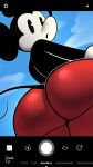 anthro big_butt black_body black_fur bottomwear butt camera_view clothed clothing digital_media_(artwork) disney fur golde hi_res looking_down low-angle_view male mammal mickey_mouse mouse murid murine rear_view red_bottomwear red_clothing red_shorts rodent shorts sky solo surprise thick_thighs topless worm&#039;s-eye_view 