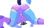  anthro bandit_heeler black_nose bluey_(series) briefs bulge butt clothing daire301 footwear male presenting presenting_hindquarters purple_briefs purple_clothing purple_footwear purple_socks purple_underwear simple_background smile socks solo underwear white_background 