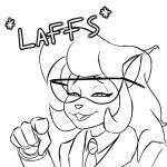  1:1 2023 anthro callie_briggs callmewritefag clothed clothing digital_drawing_(artwork) digital_media_(artwork) domestic_cat english_text eyewear felid feline felis female fur gesture glasses hair hanna-barbera laugh laughing_at mammal mature_anthro mature_female monochrome pointing pointing_at_viewer simple_background sketch solo swat_kats text 