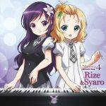  2girls :d album_cover alternate_hairstyle aqua_eyes bangs_pinned_back blonde_hair blush breasts collared_shirt copyright_name cover flower forehead gochuumon_wa_usagi_desu_ka? grey_necktie grey_skirt hair_flower hair_ornament highres instrument kirima_syaro long_hair looking_at_viewer multiple_girls necktie official_art open_mouth piano plaid_clothes plaid_necktie plaid_skirt playing_instrument playing_piano pleated_skirt puffy_short_sleeves puffy_sleeves purple_eyes purple_hair rabbit school_uniform shirt short_hair short_sleeves skirt smile tedeza_rize tedeza_rize's_school_uniform vest waistcoat white_shirt 