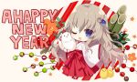  1girl 2017 9-nine- animal bamboo bangs bird blue_eyes blush bow brown_hair chibi chicken chinese_zodiac commentary_request english_text eyelashes gear_hat_ornament hair_between_eyes happy_new_year holding holding_animal honda_tamanosuke japanese_clothes kimono kujou_miyako long_hair miko one_eye_closed open_mouth red_bow rooster sidelocks simple_background sleeves_past_fingers sleeves_past_wrists smile star_(symbol) very_long_hair wavy_hair white_background white_kimono wide_sleeves wing_hair_ornament year_of_the_rooster 