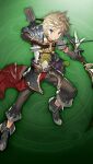  1boy armor arrow_(projectile) belt blonde_hair blue_eyes bow_(weapon) brown_belt brown_gloves brown_pants brown_shoes choker fingerless_gloves full_body game_asset gaou_(umaiyo_puyoman) gloves grimms_notes grin holding holding_arrow holding_bow_(weapon) holding_weapon jack_(grimms_notes) jack_(repage)_(grimms_notes) male_focus non-web_source official_art pants pauldrons shirt shoes short_hair shoulder_armor single_pauldron smile solo spiked_hair v-shaped_eyebrows weapon white_shirt 