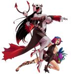  1boy 1girl bident black_dress black_hair black_nails blue_eyes breasts colored_skin cornucopia crossdressing crossdressing_(mtf) dress elbow_gloves fake_horns fingernails fire_emblem fire_emblem_heroes food fruit full_body gloves greek_mythology grey_skin hades_(wanderjegson) hair_over_one_eye helmet high_heels holding holding_polearm holding_weapon horned_helmet horns husband_and_wife large_breasts long_hair multicolored_hair nail_polish navel open_mouth original outstretched_arm parody persephone_(wanderjegson) pink_hair plunging_neckline polearm purple_hair red_hair red_shoes sharp_teeth shoes short_dress short_hair side_slit skull-shaped_hat skull_belt skull_on_head sleeveless sleeveless_dress smile teeth trap two-tone_hair underboob wanderjegson weapon 